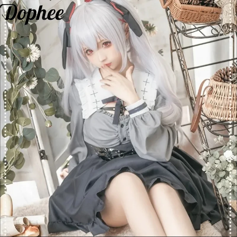 

Dophee Original Comic-con Cosplay Costume Navy Collar Long Sleeve Shirts + High Waist Short Skirt Spicy Girl Student Cos Clothes