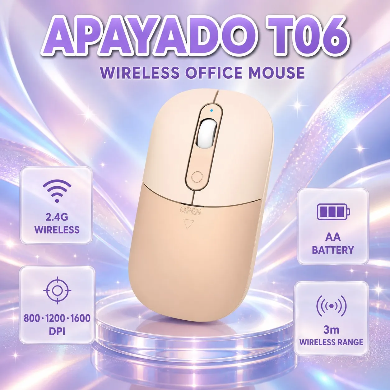 APAYADO T06 LightWeight 2.4G Wireless Mouse ThreeSpeed DPI Adjustment AA Dry Battery Supply 3Meter Wireless Distance Mouse