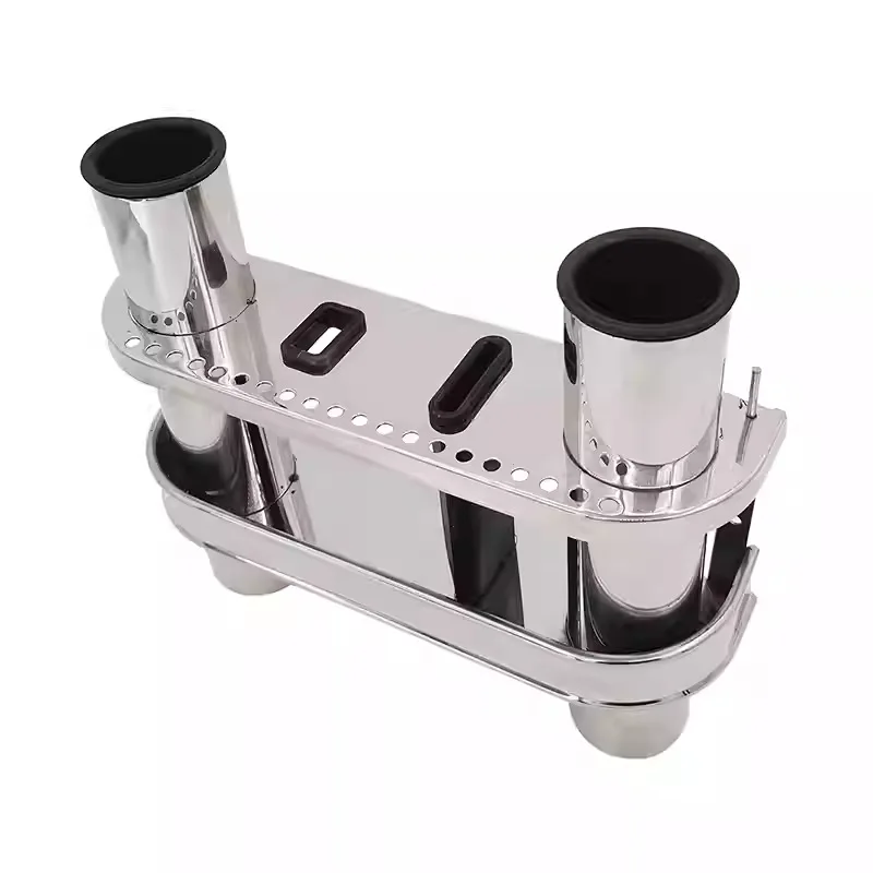 316 Stainless Dual Rod Holder for Boat Marine Fishing Double Tube Mount Bracket