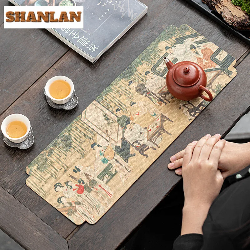 Calligraphy and Painting Tea Mat Creative  Double-sided Dry Bubble Mat Tea Mat Zen Tea Room Table Flag Cloth Mat Tea Ceremony