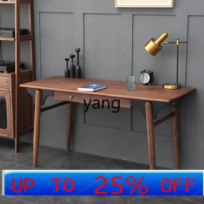 LMM Japanese walnut study table simple European pure solid wood computer desk