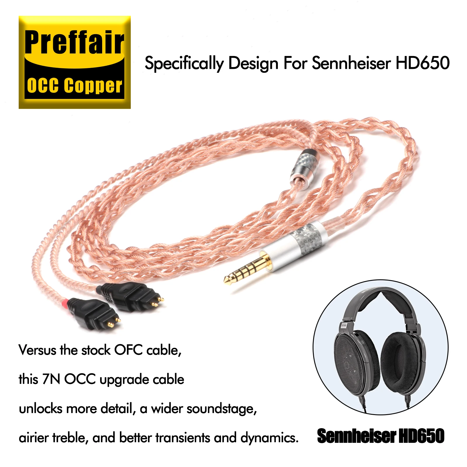 Preffair E547 4 Cores OCC Copper Earphone Upgrade Replacement Cable for HD650 Headphone