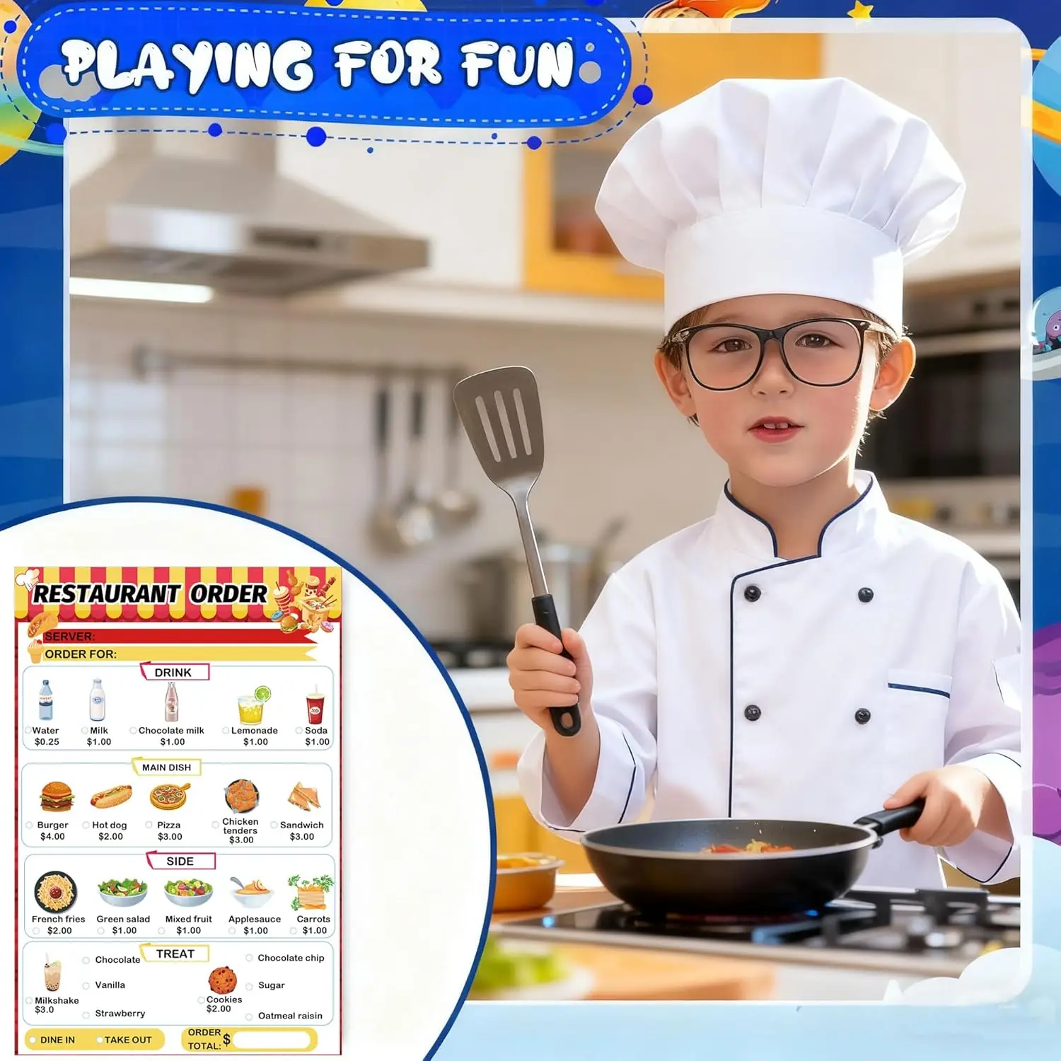 Pretend Play Notepads 6 Pack Playtime Pads Pretend Play Notebooks Variety Role Play Doctor’s Report Grocery List Restaurant