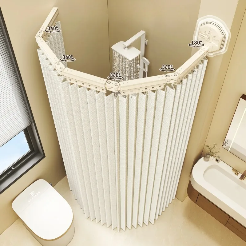 

Auto-Fold Shower Curtain with Suction Cups, Waterproof Bathroom Partition for Wet/Dry Separation, Premium Invisible Space Saver