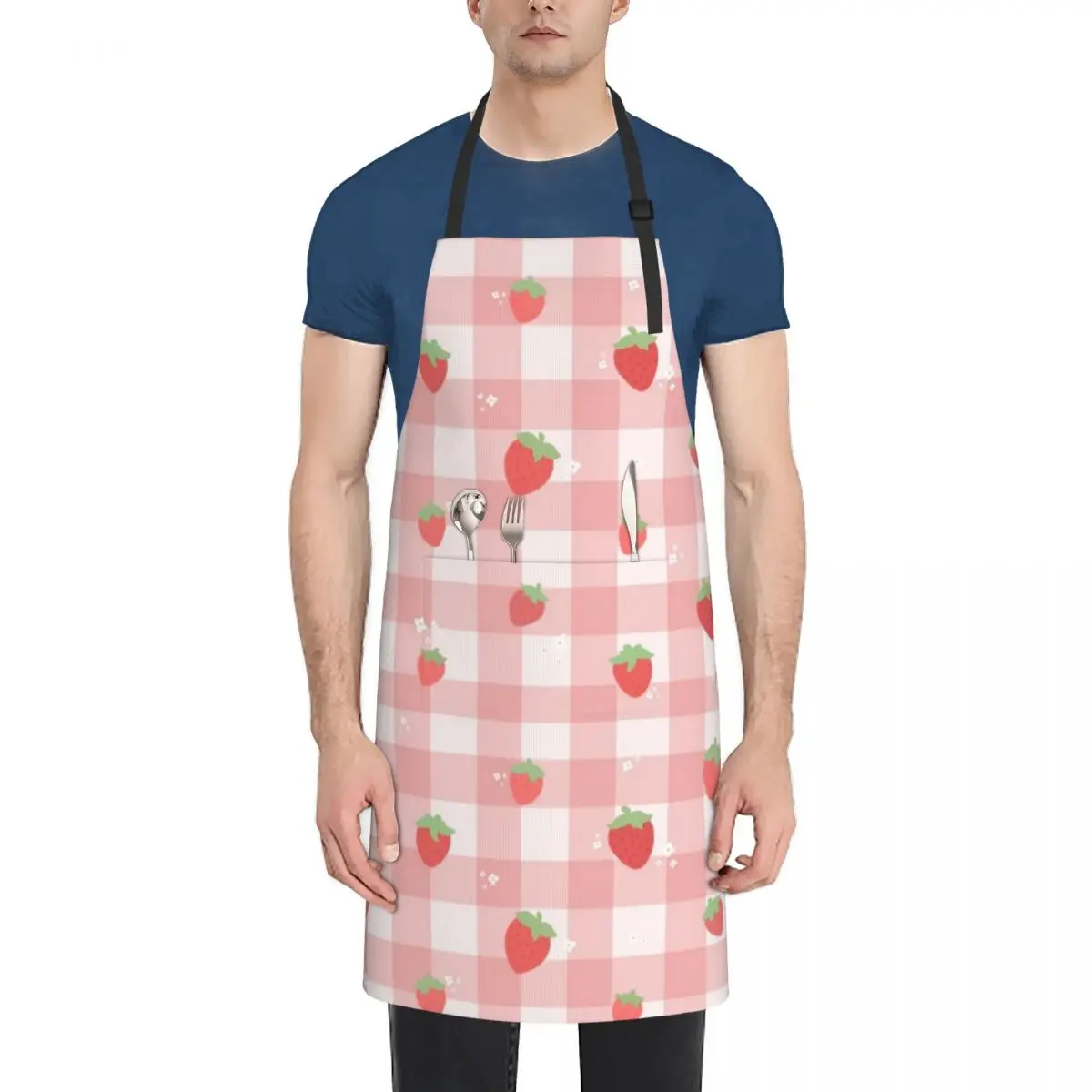 

Strawberry Plaid Apron Funny Chef Uniform For Men Kitchen New 2022 Year barber uniform Apron