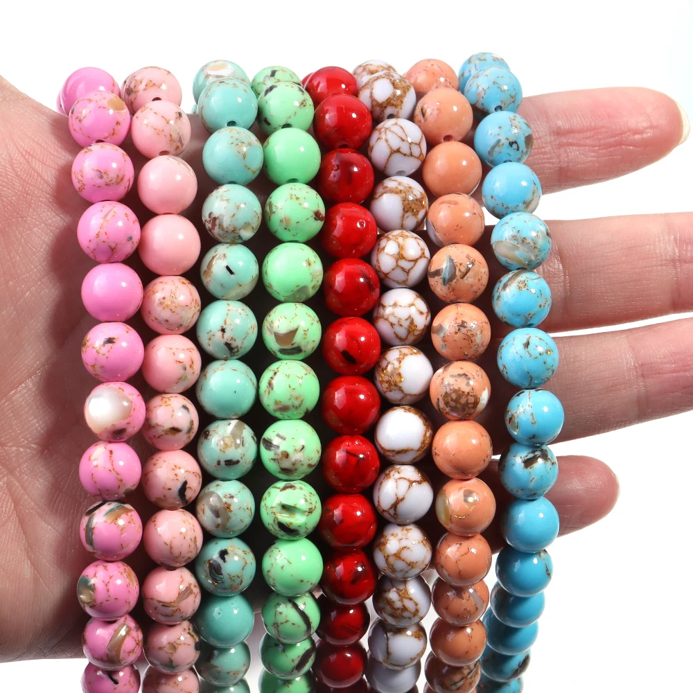 Apx 32-85pcs Natural Turquoises Howlite Stone Sediment Jaspers Round Loose DIY Beads for Jewelry Making Christmas Gift Bracelets