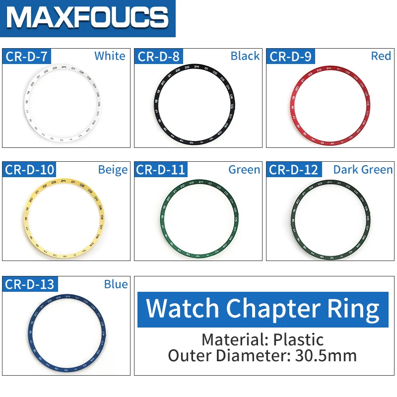 Plastic Chapter Ring Suitable For SKX007 - 30.5x27.4mm Watch Case White Black Red Green Blue For Watch Watch Parts Modification