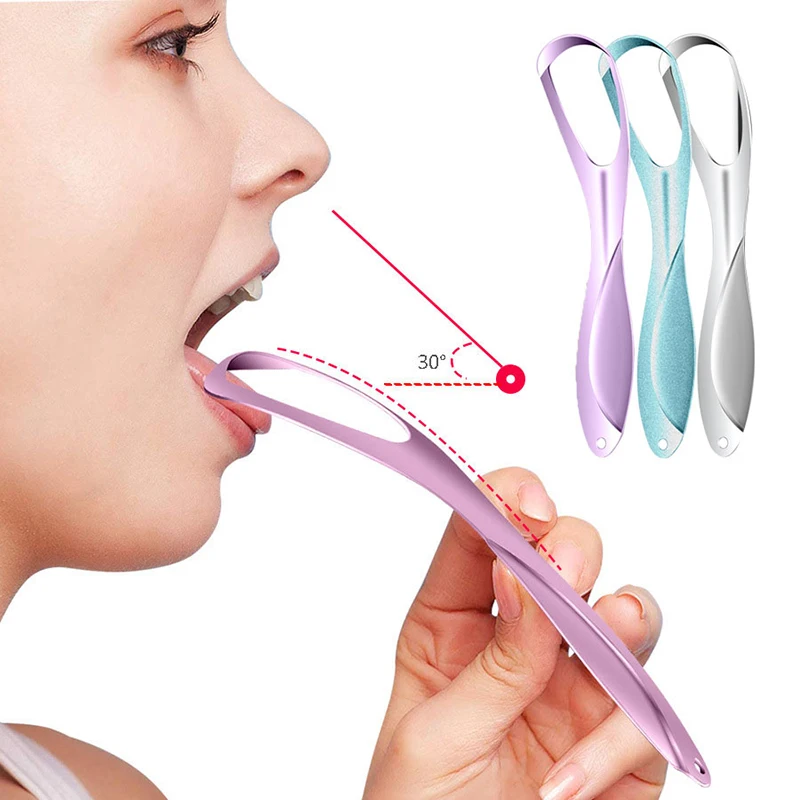 Tongue Scraper Cleaner Brush Bad Breath Removal Cleaning Stainless Steel Coated Tongue Toothbrush Oral Hygiene Care Tools