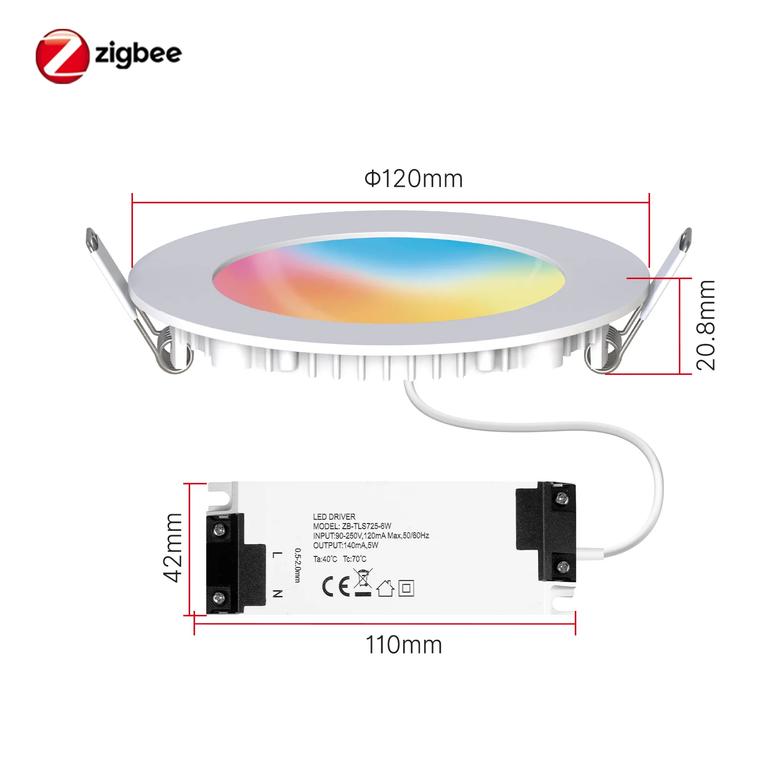 MOES ZigBee Downlight Tuya Dunne dimbare spotlamp 6W RGB Verandering Warm koel licht Werk met Alexa Google Home Smart Life In Party