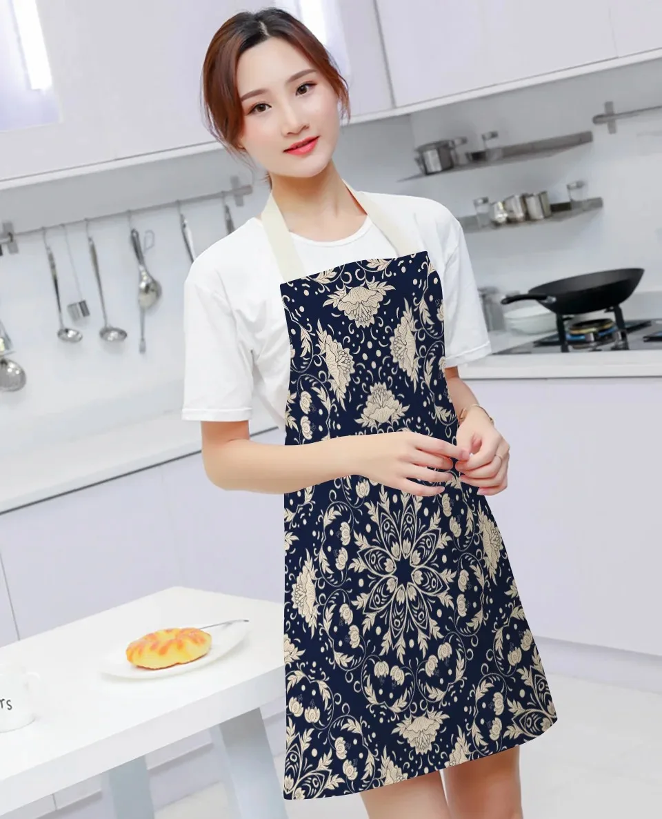 55x68cm Cotton and Linen Apron Blue Porcelain Cooking Sleeveless Bib Anti-greasy Kitchen Mandala Supplies Chef Aprons