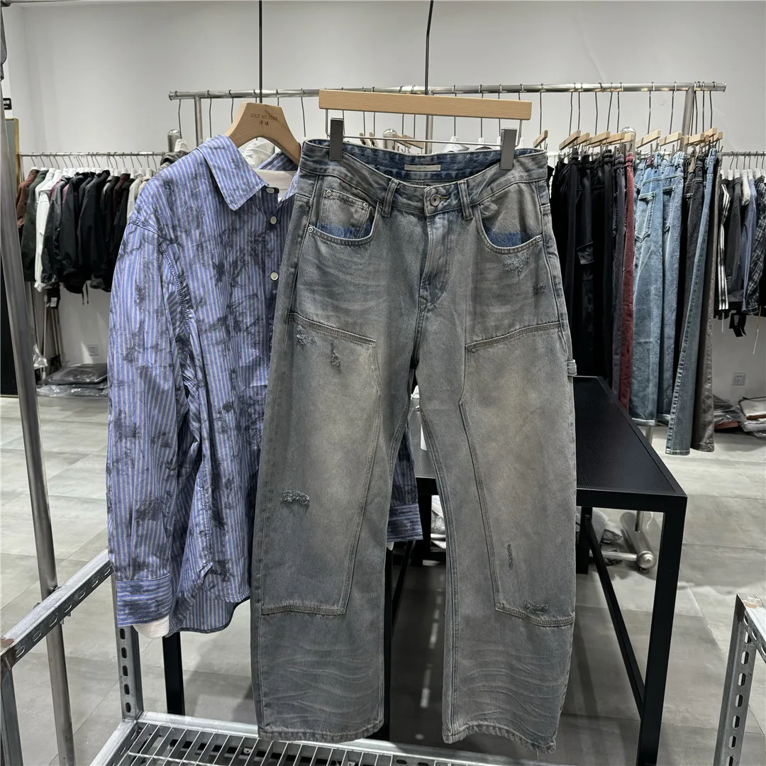 

Retro American Men's Jeans Spring 2025 Loose Straight Leg Wide Leg Pants Faionable Youth Wear Cotton Stretch Denim