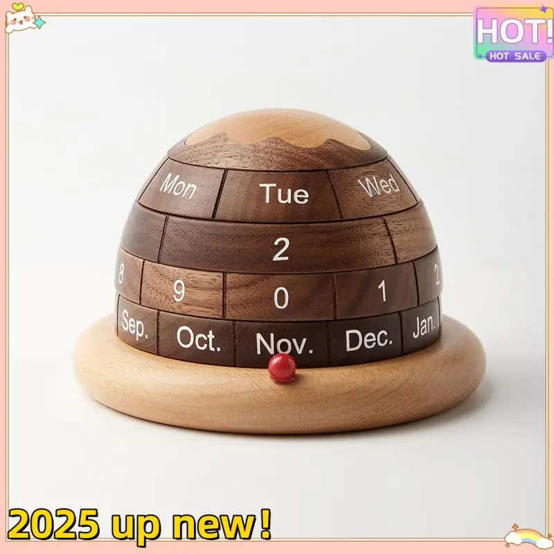 1 세트 나무 데스크탑 달력 장식 사무실 책상 장식 블록 달력 책상 브라운