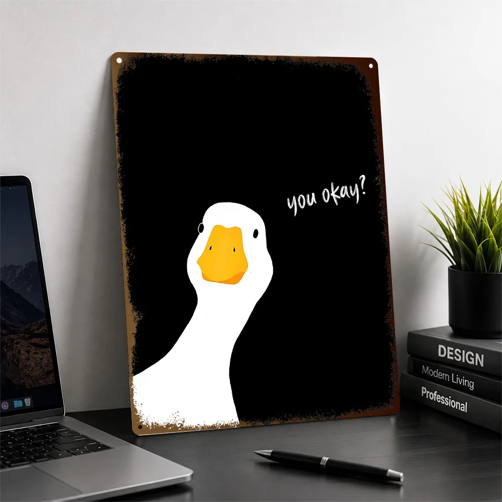 Duck Talk Aluminum Poster Personalized Metal Sign Bold Playful Cartoon Character Wall Art Perfect For Cafes Or Breakfast Nooks
