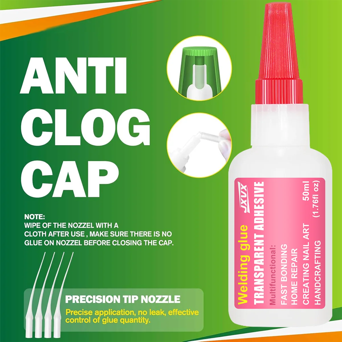 Cola transparente de secagem rápida, Super Cola 7 Segundos Reparação rápida Preenchimento Reforço Sistema de dupla adesão Resina, Resistência à água, Fórmula ecológica, delicada com os materiais, 50 g