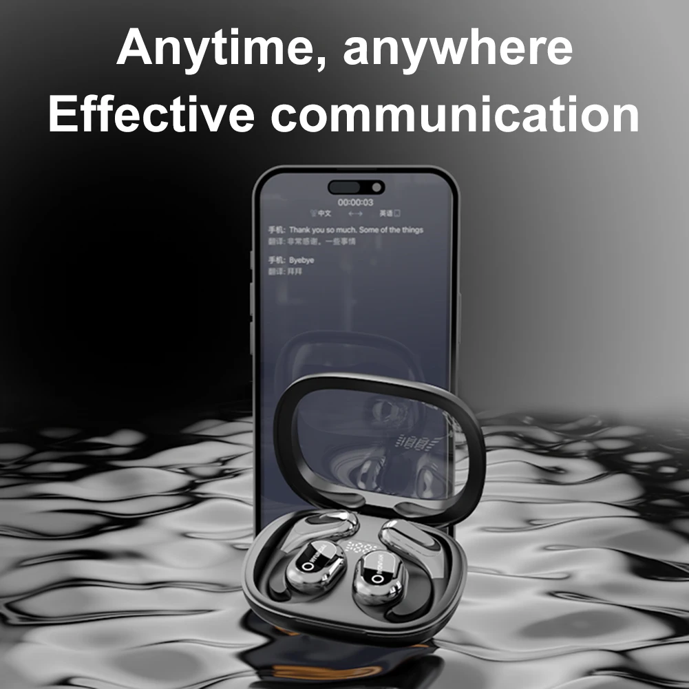 144 لغة AI في الوقت الحقيقي سماعات أذن ثنائية الاتجاه متوافقة مع بلوتوث 5.4 جهاز مترجم سماعات أذن للترجمة لنظام Android وiOS