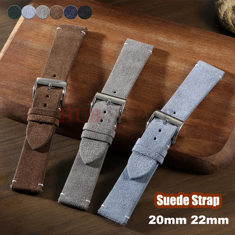 20mm 22mm Quick Release Soft Suede Brown Blue Watch Strap for Seiko Bracelet for Women Men Calfskin Wristband Watch Accessories