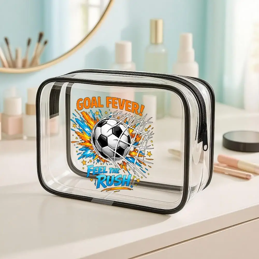 Cosmetic Bag Soccer Ball Clear Pvc Zipper Waterproof Makeup Storage Bag Comic Graphic Style Game Day Gift for Soccer Enthusiasts