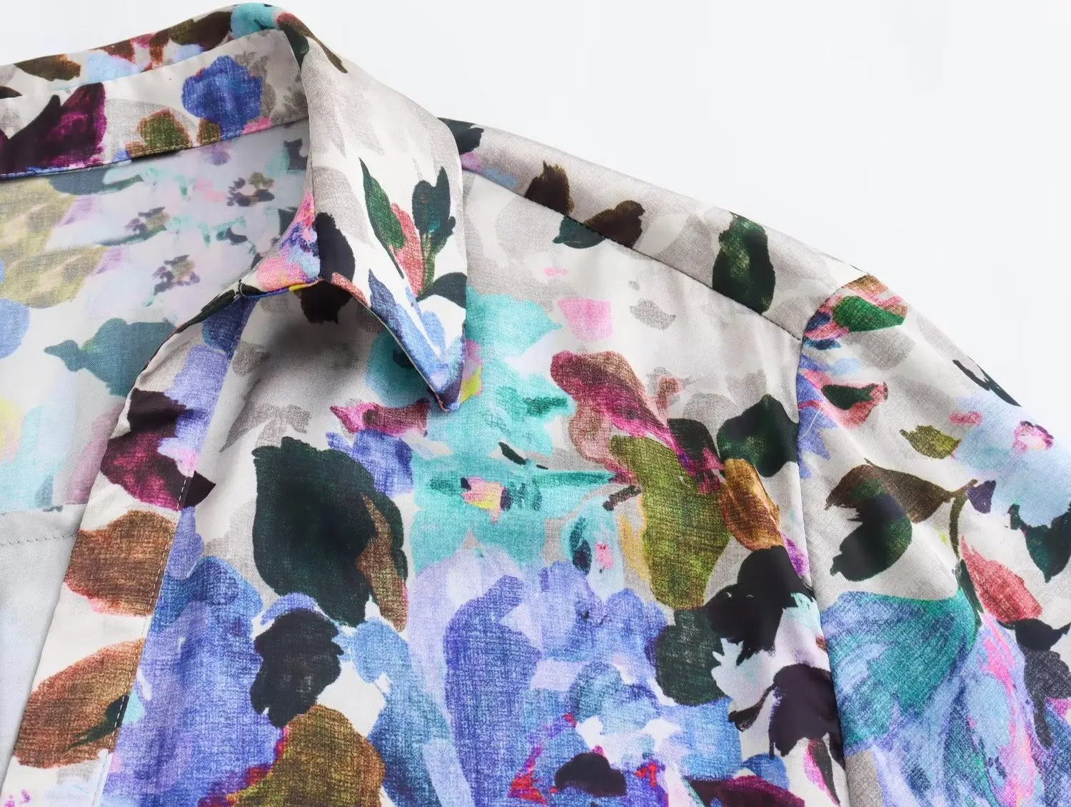 Women's Floral Printed Silk Shirt Satin Texture Shirt Fashion Autumn