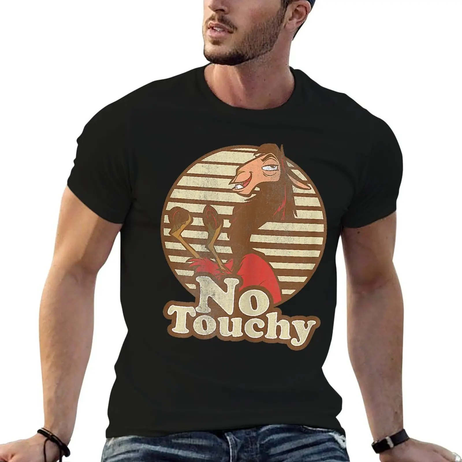 

Футболка Emperor's New Groove Kuzco Llama No Touchy, футболки с индивидуальным принтом для мужчин, хлопковая забавная футболка