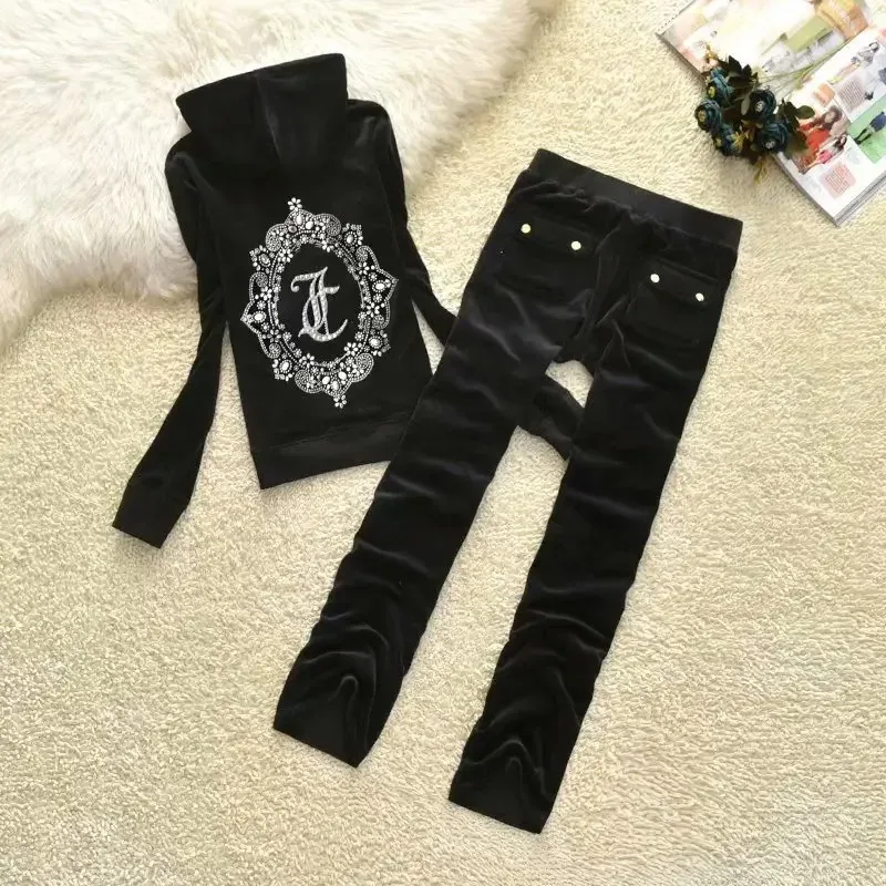 

Velvet Y2K Diamond JC Velvet Tracksuit Set 2025 Winter Trousers Set Women Embroidery Hoodie Casual Outfit