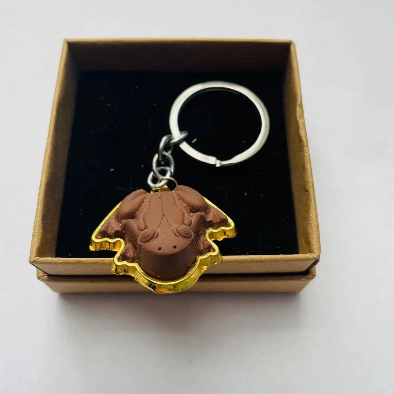 Brown Frog Pendant Keychain In Gift Box Chocolate Forg Halloween Cosplay Accessory Silver Ring Key Chain Holiday Birthday Gift