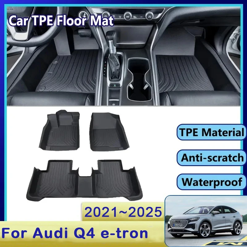 

Автомобильный напольный коврик для Audi Q4 e-tron 2021 2022 2023 2024 2025, роскошный водонепроницаемый грязевой коврик из ТПЭ, коврик для ног, полный коврик, аксессуары