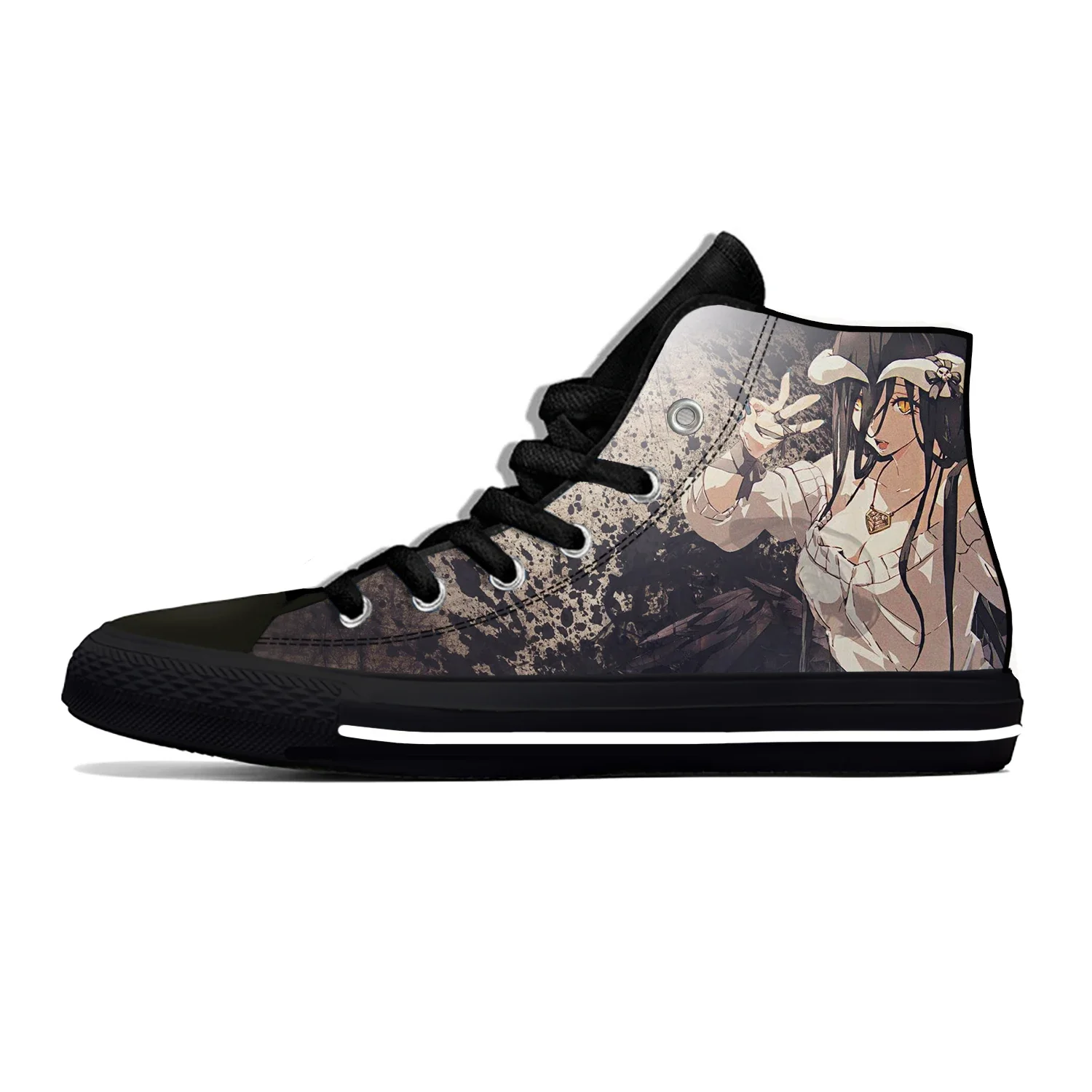 Hot Anime Overlord leichte schwarze Stoff 3D-Druck lustige Mode High-Top-Leinwand Schuhe Herren Damen lässig atmungsaktive Turnschuhe