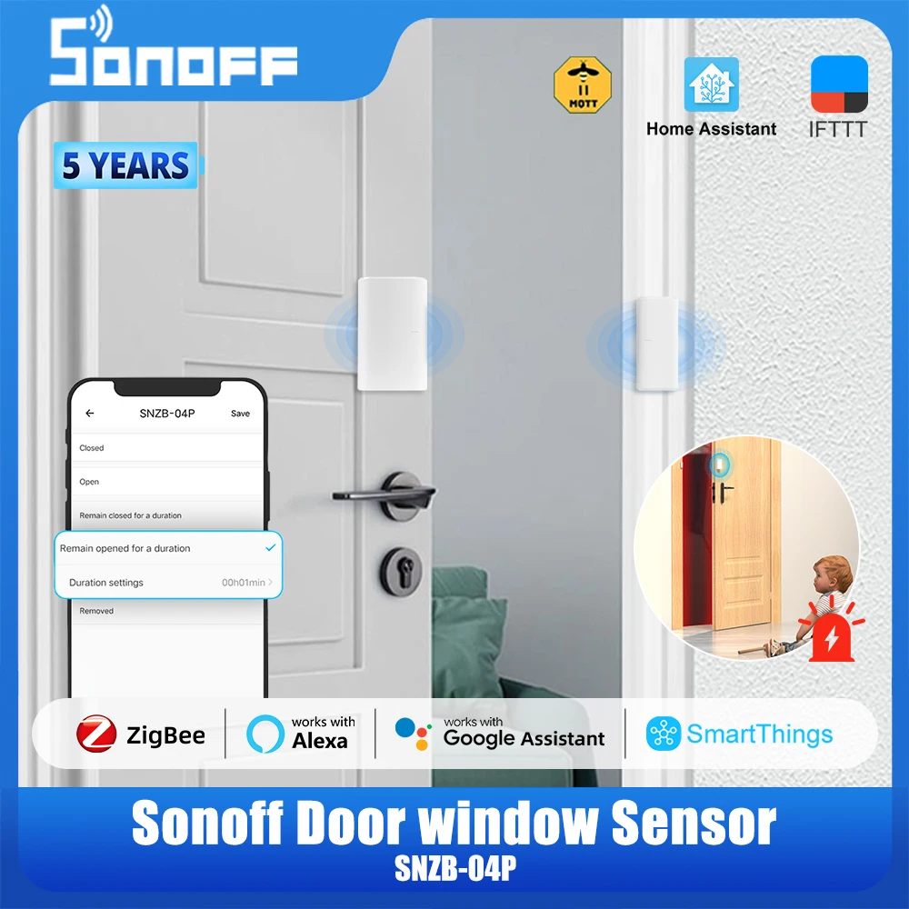 SONOFF SNZB-04P Zigbee Door Window Alarm Sensor EWelink Smart Home Security ZBBridge Required Work With Alexa Home Assistant ZHA