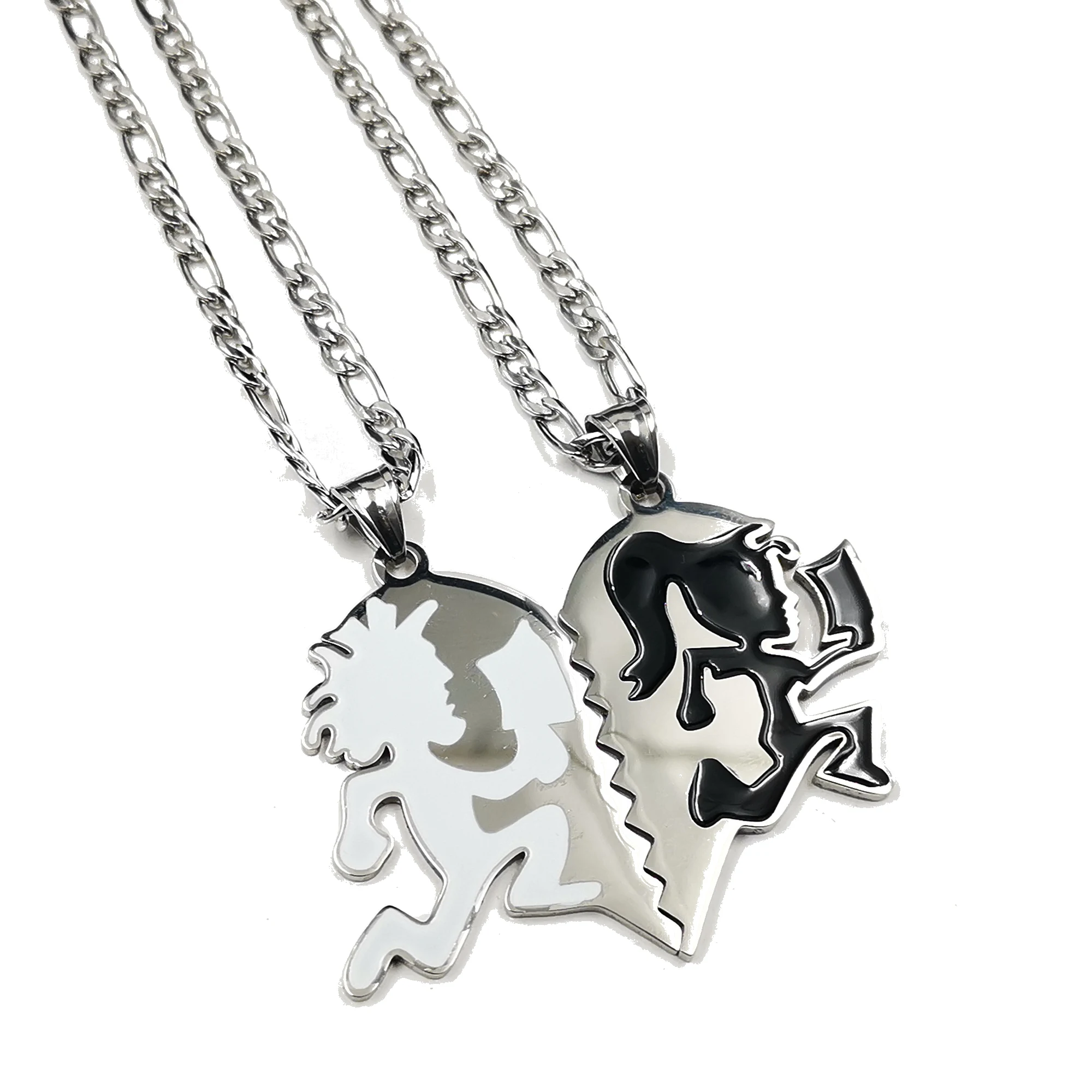 one Pair Of Stainless Steel Pendant Charm ICP White Black Hatchetman Hatchet Man Girls Juggalo Couple Heart Necklace 4mm 24''