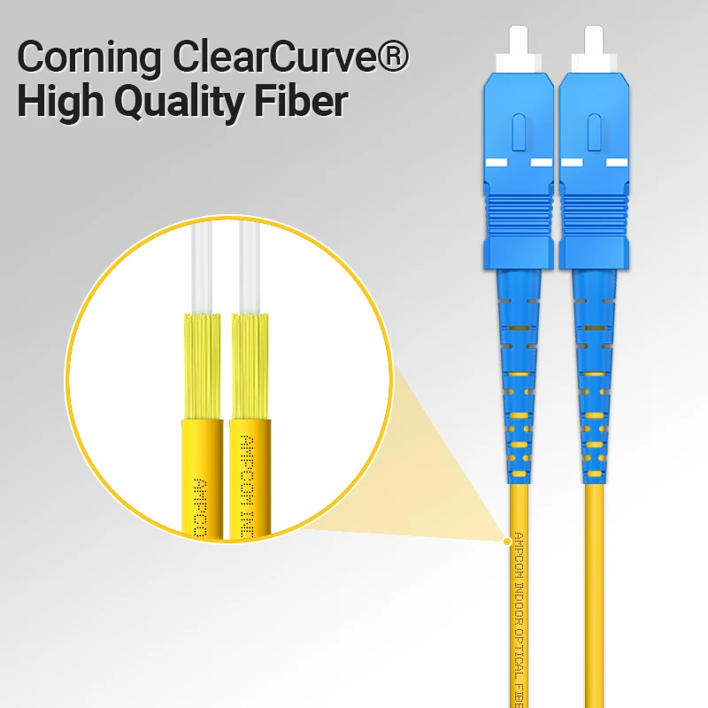 Волоконно-оптический кабель AMPCOM SC UPC Simplex, одномодовый оптоволоконный патч-кабель SMF 9/125 мкм, одномодовый изогнутый изоляционный кабель