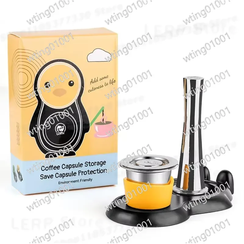 For Coffee Pressing Pad Stainless Steel Capsule Base with Creative Hammer Storage Support