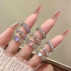 Fashion Zircon Opening Finger Ring Y2K Pink Crystal Irregular Heart Rings for Women Sweet Girls New Kpop Party Jewelry Gifts
