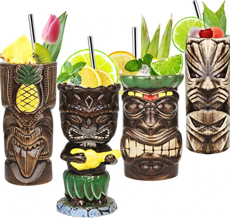 Tiki Mug Ceramic Hawaiian Cocktail Party Ceramic Mug Zombie Skull Mug Large Wine Set Exotic Party Premium Tropical Mug Drink