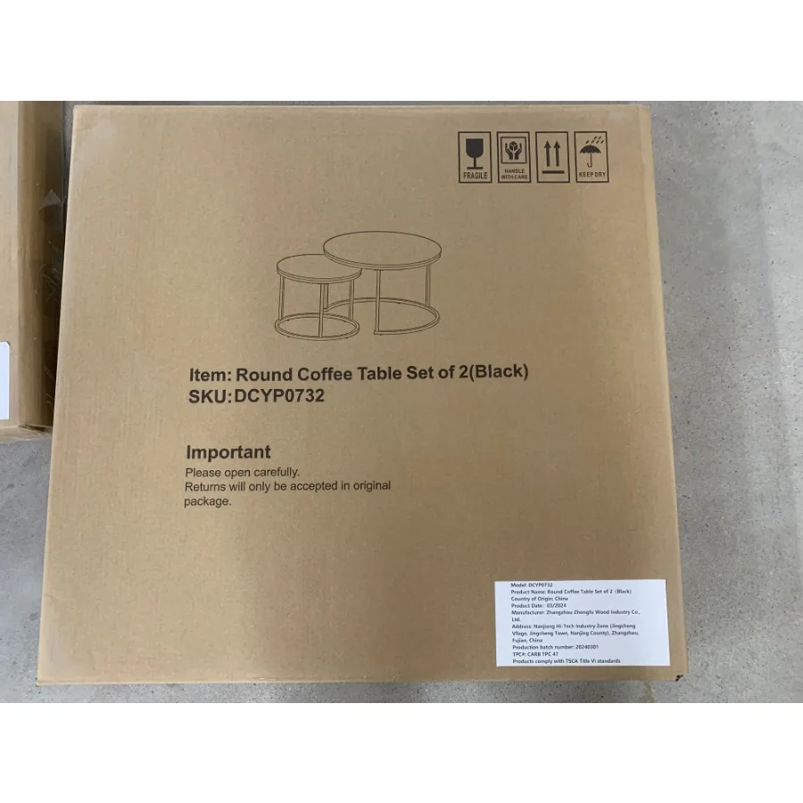 مجموعة طاولة القهوة المتداخلة مكونة من 2 طاولة قهوة مستديرة مقاس 27.6 بوصة من الخشب بنمط رخامي مع إطار معدني قوي وطاولات جانبية للطاولة