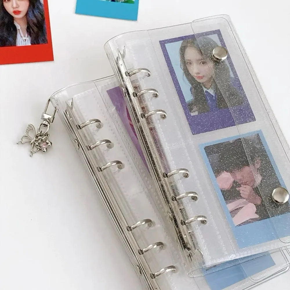 A6 Loose Leaf Cover Half Laser Transparent 6-Hole Narrow PVC Notebook Cover Detachable Design Double Buckle Flip Cover