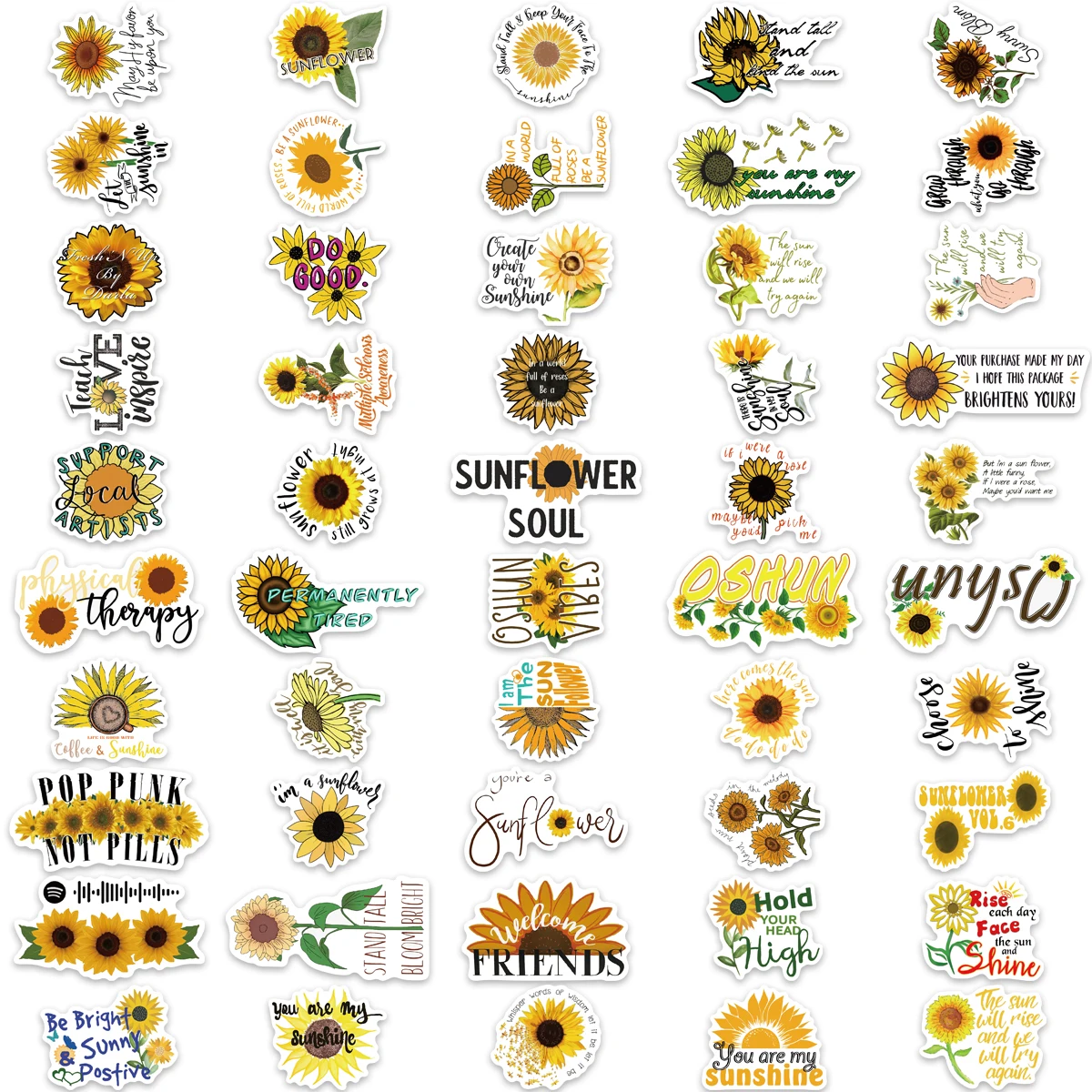 100pcs You Are My Sunshine Sunflower Cartoon Graffiti Stickers Laptop Phone Car Book DIY Cute Gift PVC Waterproof Stickers Pack