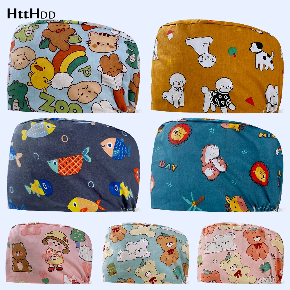 

Surgical Cap Unisex Cartoon High Quality Printing Scrub Hats Doctors Nurses Veterinarians Medical Hat Women Dentist Working Caps