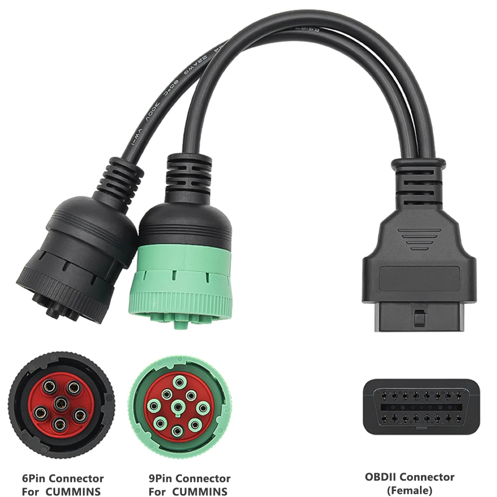 OBD2 Truck Diagnostic Tool 16 Pin Cable SAE J1708 CAN J1939 Connector OBD to OBD2 6 Pin 9 Pin for Cummins for Deutsch Truck