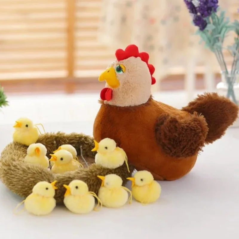 Muñeco de peluche de pollo de peluche para bebé, juguete Kawaii, nido de gallina, juguete de felpa Artificial, adorno, colección de regalos de Navidad, 1 Juego