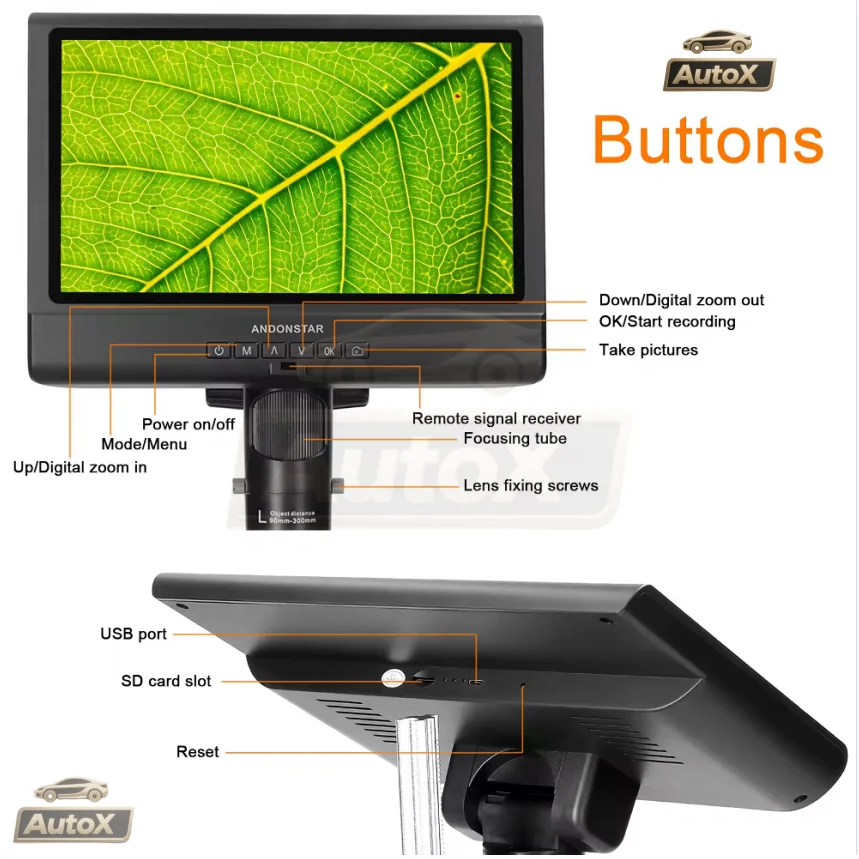

Auto X AD209 digital microscope, used for welding two lenses, with a magnification of 4X and a 10 inch LCD display LED light