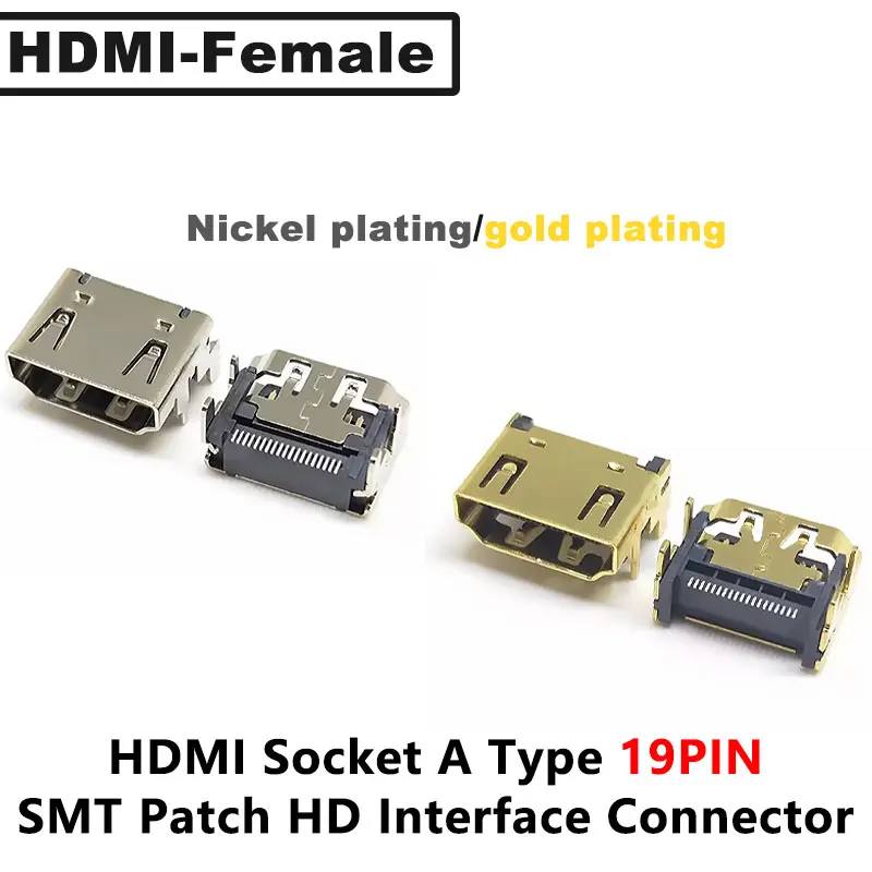 5/10 Pcs HDMI Socket A Type 19PIN SMT Patch HD Interface Connector / HDMI Female Gold-plated Copper Shell A-type Interface 19PIN