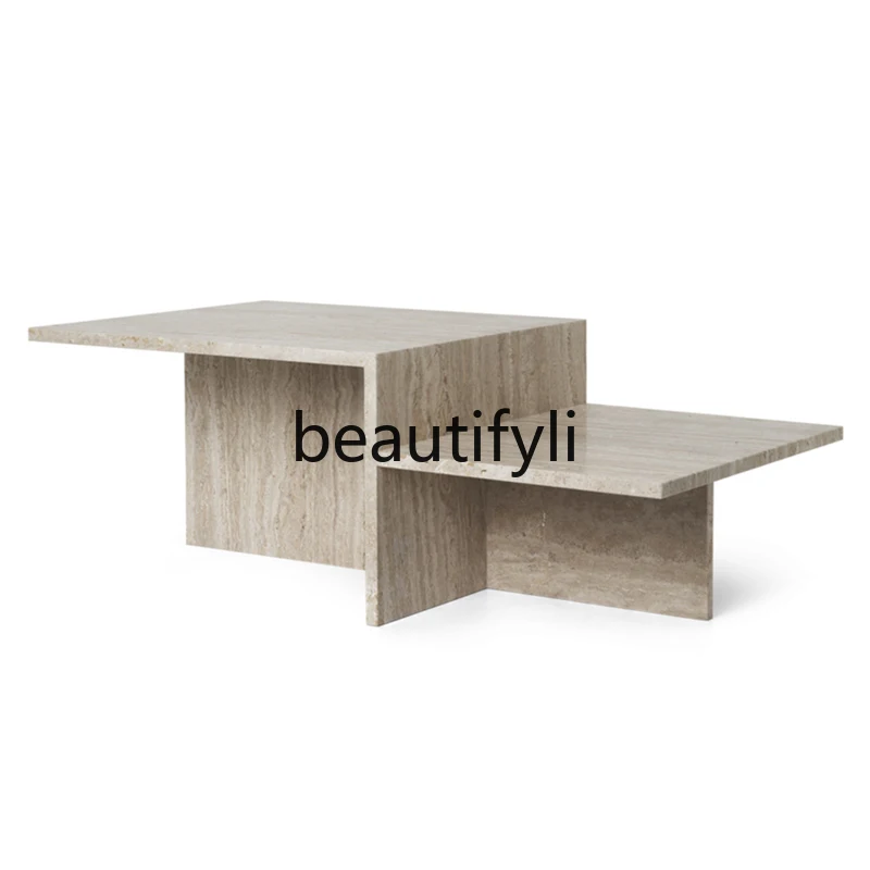 Simple natural marble coffee table creative travertine coffee table living room side table