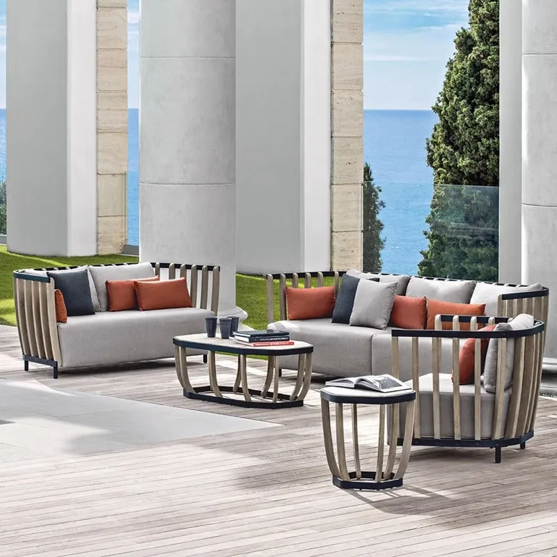 

High-end outdoor sofa solid wood dining table and chairs do old color new Chinese villa teak sofa combination table and chair ma