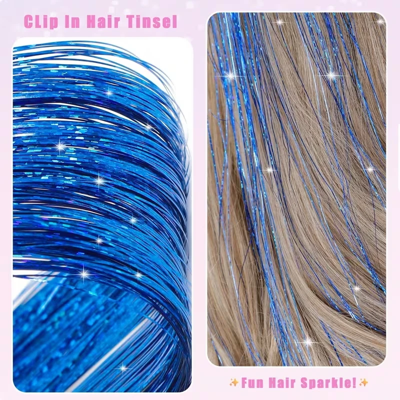 6 Piezas por Set de 38 Pulgadas, Tinsel de Cabello Largo Brillante Arcoíris, Adecuado para Trenzas y Colas de Caballo, Mechones Brillantes 4