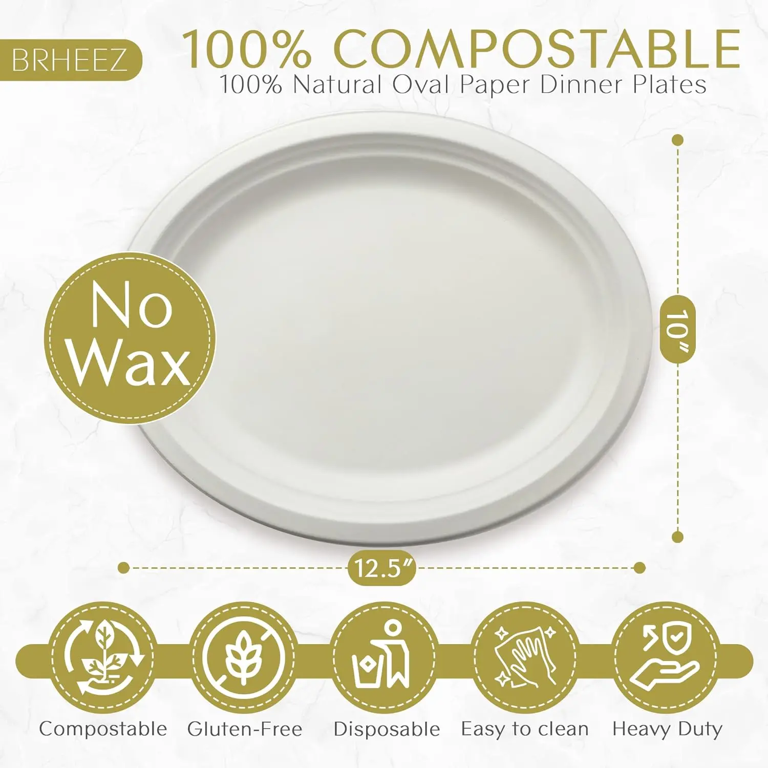 Disposable natural, large oval paper tray -500 compostable platters - suitable for barbecue, parties, holidays