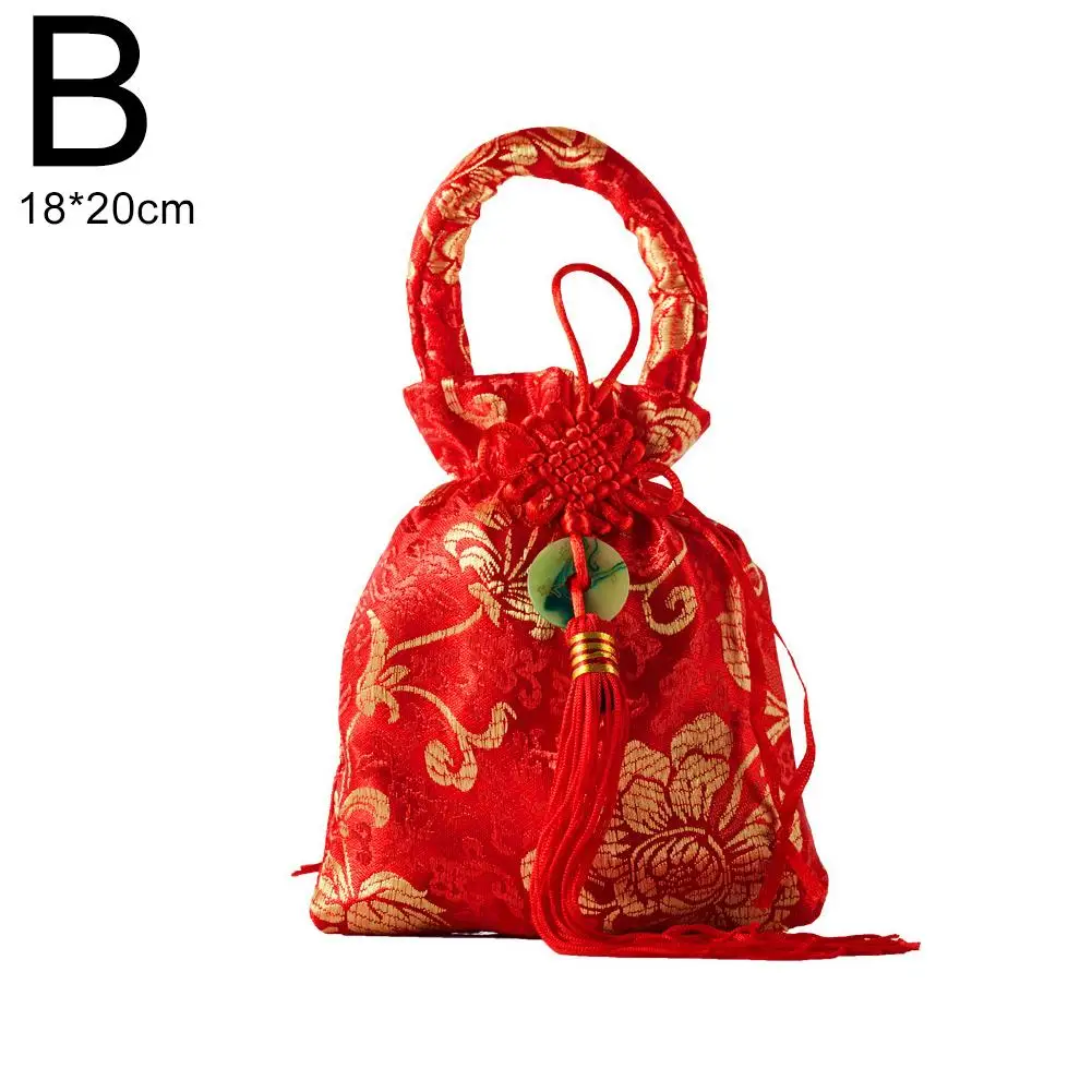 Chinese Style Embroidery Flower Drawstring Bag Candy Bag Packing Bag Sugar Style Jewelry Festive Bucket Floral Ethnic Bag B E5W5