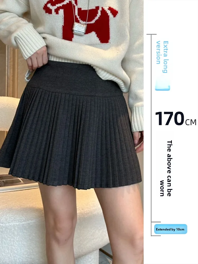 

Новая женская плиссированная юбка А-силуэта с высокой талией из шерсти, осенне-зимняя, удлиненная, скрывающая бедра