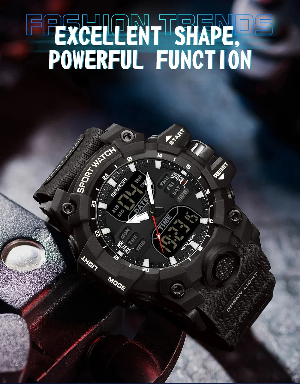 SANDA Luxus-Herren-Elektronikuhr im G-Stil, Outdoor-Sport,analog, digital, Chronograph, Militär, Dual-Display, 50 m wasserdicht