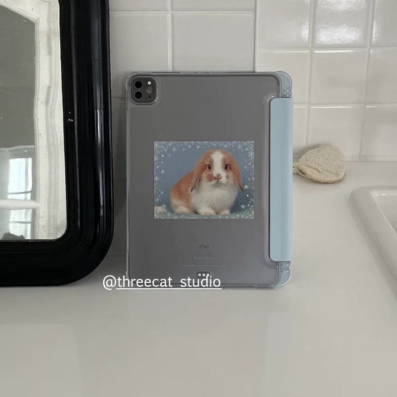 Snowing Bunny Korea Rabbit Y2K Tablet Case For iPad Pro 11 13 M2 M4 M3 10.2 5/6th 7/8/9/10/11th Mini 6 7 Air 3 4 5 6 Stand Cover