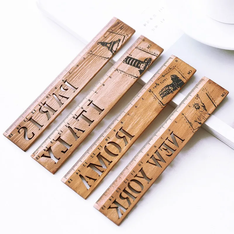 

1pcs New York Roma Italy Paris Country Wooden Straight Ruler Measrure Drawing Tool Study Student Stationery